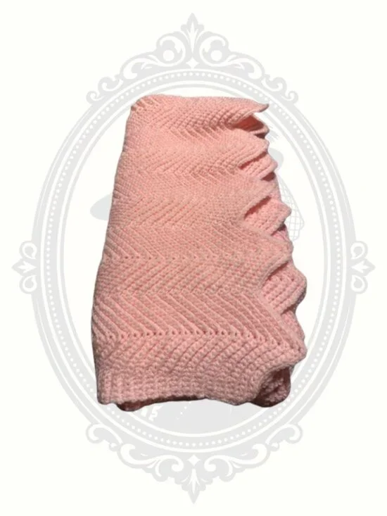 Hand Crocheted Baby Blanket Pink Chevron Ripple Crib Stroller 44x40.5