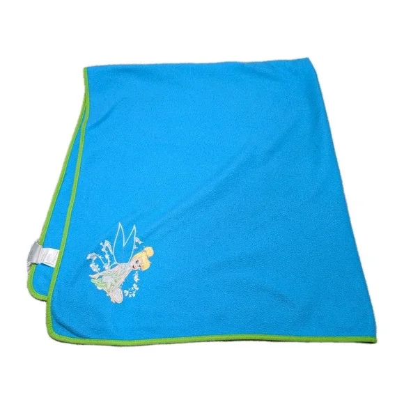 Vintage Tinkerbell Fleece Blanket Throw 60 X 50 Disney Blue Green Trim  LARGE