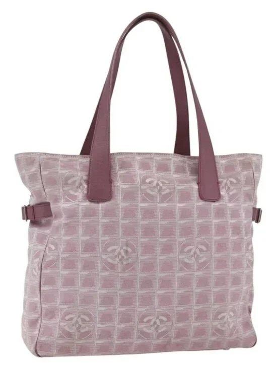 CHANEL New Travel line Tote Bag Pink Silver CC Auth 168739