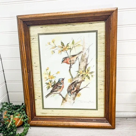 Vintage Bird Painting Print‎ by Paul Whitney Hunter in Wooden Frame