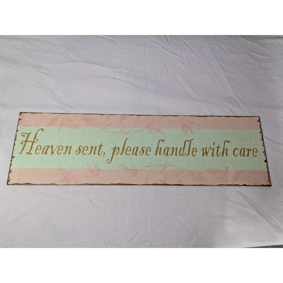 Heaven Sent Please Handle with care shabby chic vintage look metal sign‎ plaque
