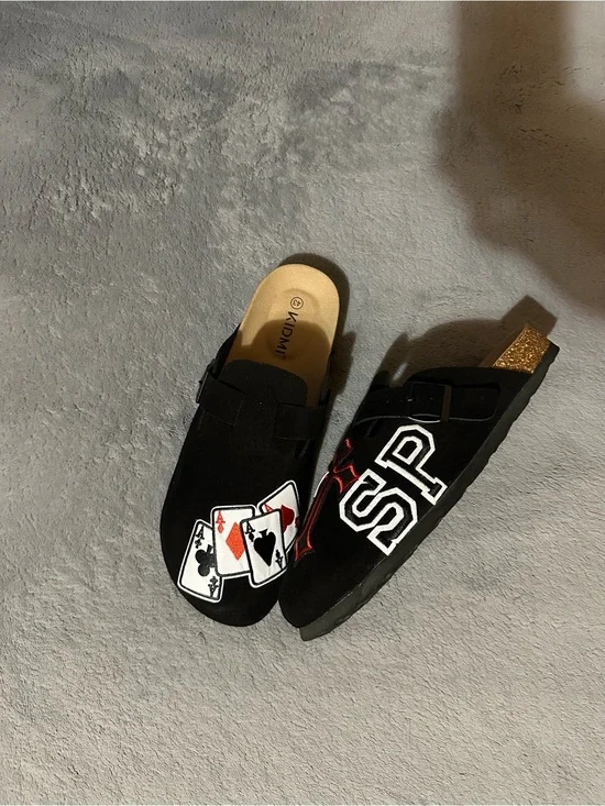 Custom Black Playing Card Patch Clogs | Handmade Streetwear Clogs | All Sizes
