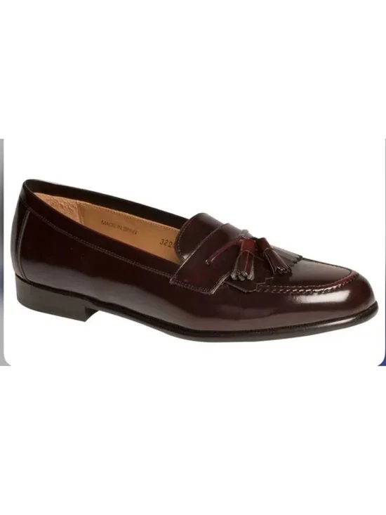 Mezlan Santander Leather Tassel Kiltie Loafers Mens 10.5 Burgundy Made In Spain