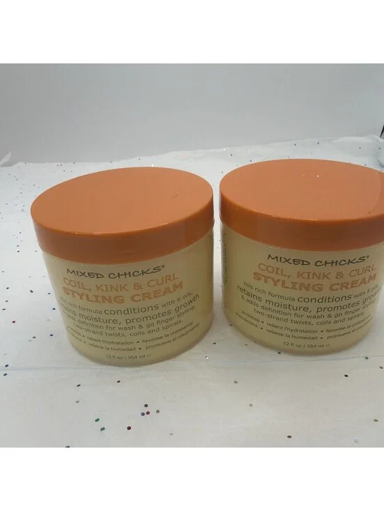 2 Pack Mixed Chicks Coil Kink & Curl Styling Cream 12 oz Condition Moisture