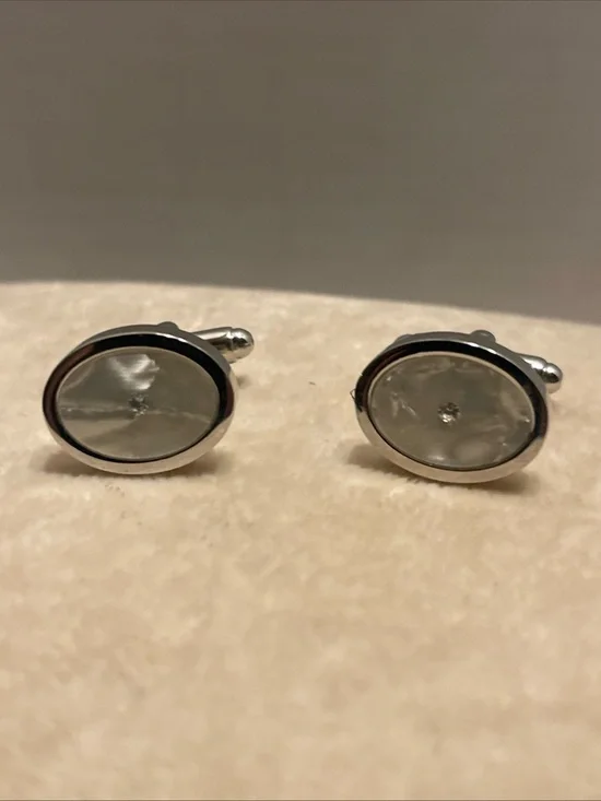 Silver-Tone Oval Mother of Pearl Cufflinks - Men Accessories