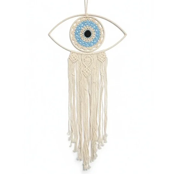 Large Boho Evil Eye Dreamcatcher Wall‎ Hanging Macrame Tapestry Blue Black Cream