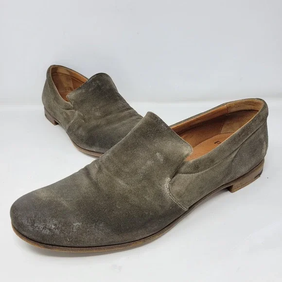 Premiata Mens Olive Green Suede Slip On Loafers Made in Italy Size 9 Round Toe‎