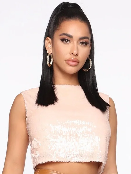 Fashion Nova Sequin Crop Tank - Blush Pink