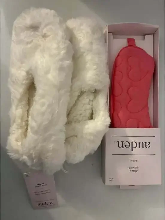 Auden Faux-Fur Slipper Socks and Quilted Eye Mask Set