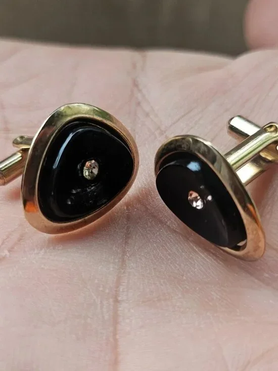 Vintage Cufflinks Black/Gold Tone Fashion Men Jewelry cuff Stud Cuff Links