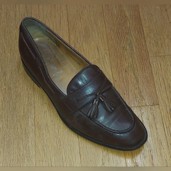 POLO RALPH LAUREN RLF 370 MEN'S BROWN LEATHER LOAFERS SIZE 10 D MADE IN ITALY