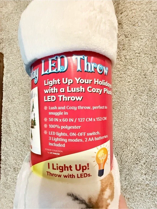 Holiday LED Plush Throw Blanket Winter Cabin Light Up 50x60
