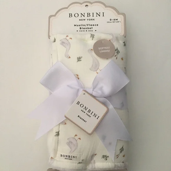 Baby Blanket Muslin Fleece Soft Lining White Goose Theme NEW | Bonbini