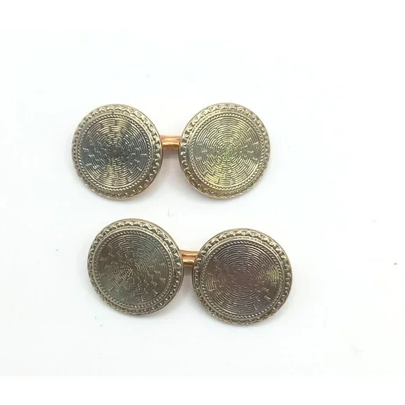 Vintage Krementz Double-Sided Cufflinks 14k White Gold Overlay Engine Turned