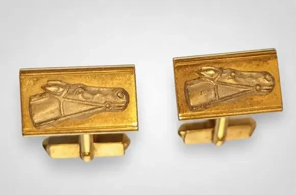 Vintage Swank Racing Horse Head CuffLinks Gold-tone Silver-tone Cuff Links cl-