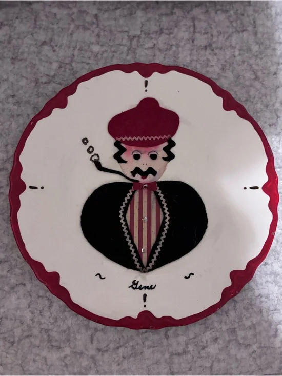 Vintage 1960 Hand-Painted and handmade 1969 Decorative Plate with Red Trim