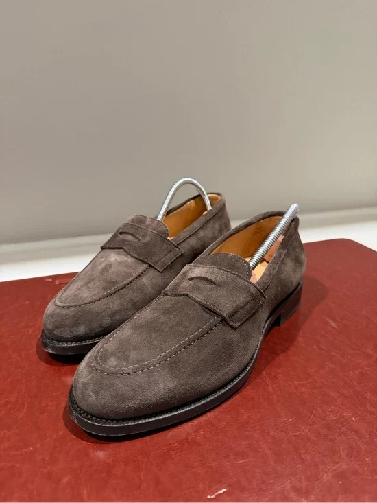Suit Supply Men’s Suede Penny Loafers in Dark Brown