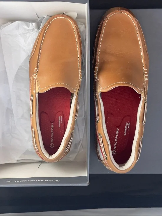 Rockport Tan Leather Slip-On Loafers with Red Insole