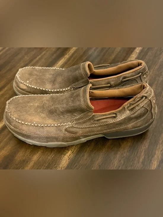 Twisted X Men's Brown Leather Slip-On Loafers US 13 Slip Resistant composite toe
