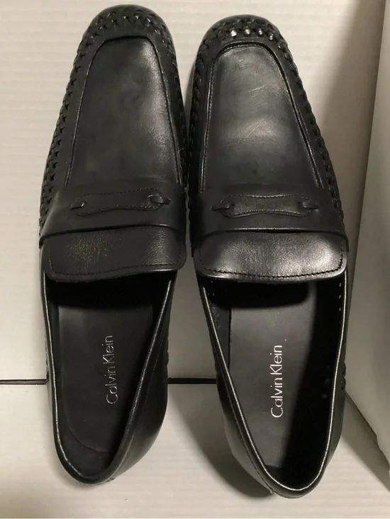 Calvin Klein Black Leather Slip-On Loafers