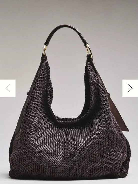 Dolce Vita raffia Woven Hobo Bag in Dark Brown with Gold Hardware