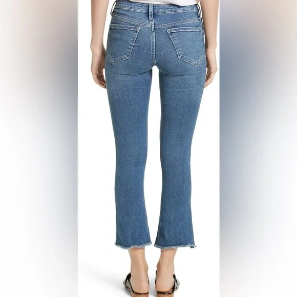 Free People Slim Bootcut Jeans Women's Sz 32 Mid‎ Rise Stretch Raw Hem Denim