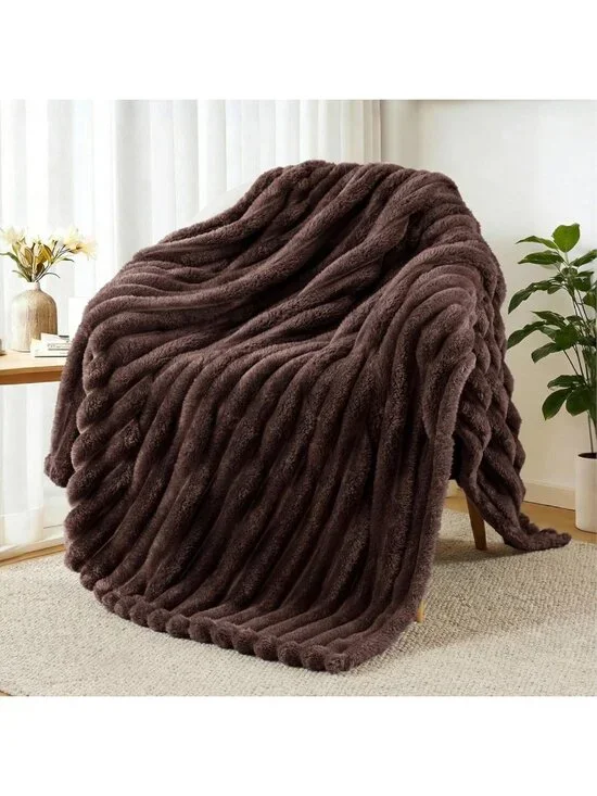 Super Soft Striped Fleece Throw Blanket, Cozy Lightweight Bed Blanket, 50x60