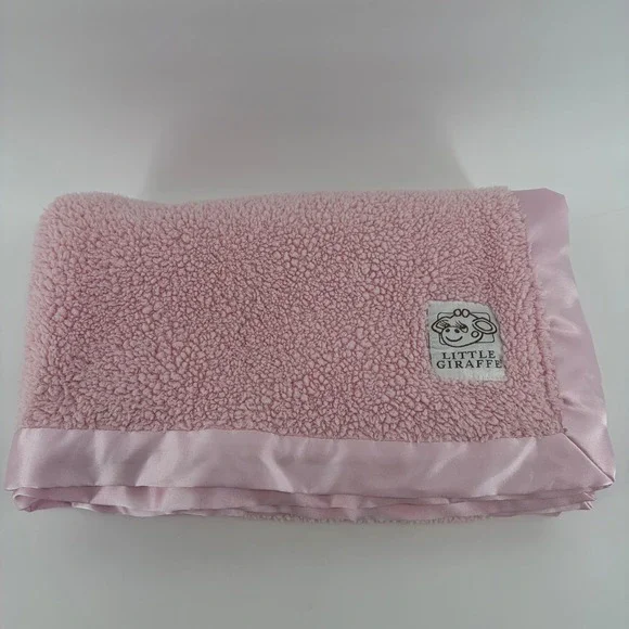 Little Giraffe Chenille Baby Blanket Pink Satin Ruffle Border Plush Crib Wrap 30