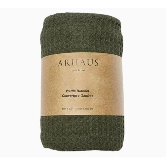 ARHAUS 100% Cotton Waffle Knit Throw Blanket - 50in x 60in Green