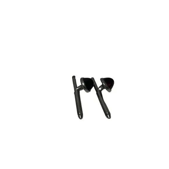Silver Tone Cufflinks Red Glass Round Cabochon Bullet Back Men's Accessory