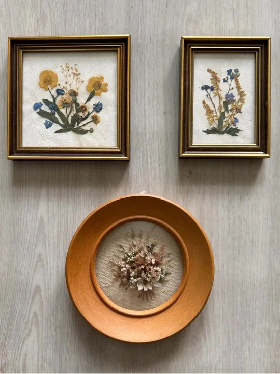 Vintage Wall Art Dried Flowers Round Frame Dome  Glass Handmade Australia