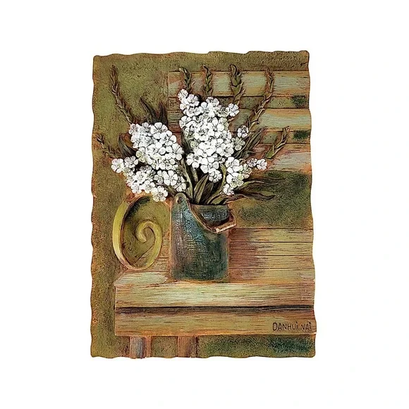 DANHUI NAI Floral Resin Wall Plaque Hand Painted Decorative Floral 3D Tile