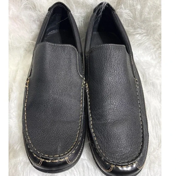 Cole Haan Mens Black Pebbled Leather Moc Toe Slip On Loafers Business Casual