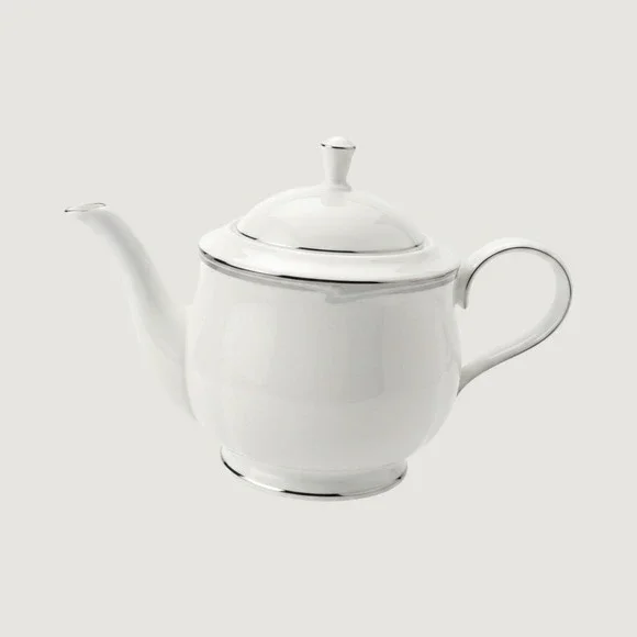 Lenox Joanna Teapot Debut Collection Fine Bone China White Platinum Trim USA HTF