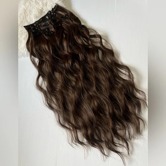 Human hair blend Copper Brown 22 In Clip in  Hair Extensions