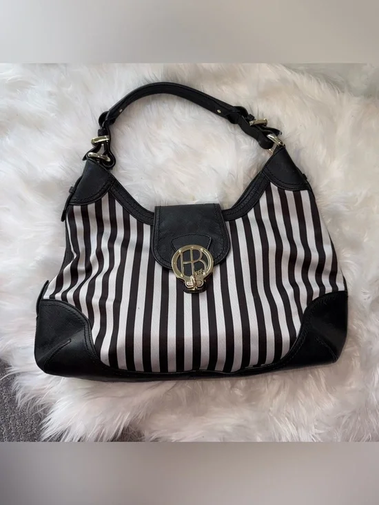 Henri Bendel Centennial Stripe Hobo Leather and Canvas Stripes