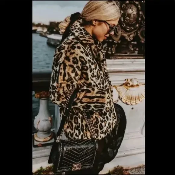 FREE PEOPLE Womens Leopard Print Faux Fur Kate Oversized Jacket Coat Size XS