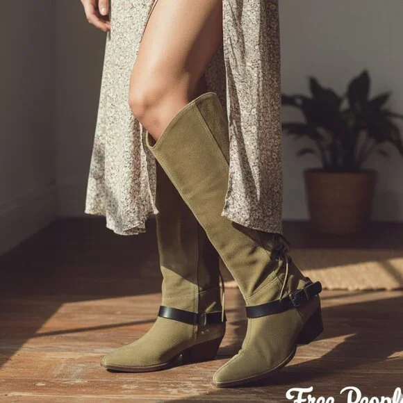 NIB Free People TAUPE Lace Sway Low Slouchy Boot