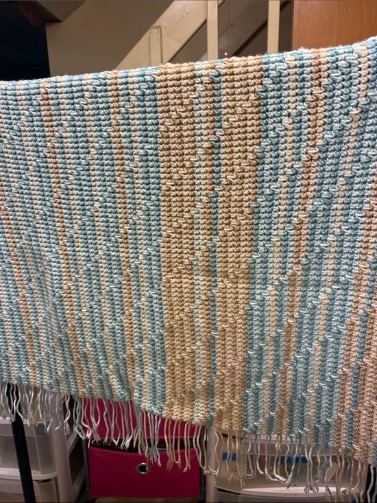 Handwoven Cream & Light Blue Striped Throw Blanket