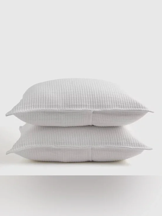 Quince Organic Ribbed Cotton Pillow Shams - King - White - Like New