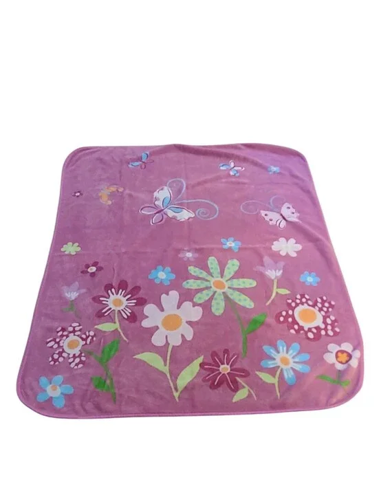 Small Wonders Flower Butterfly Plush Throw Blanket 60x49 Toddler Kids Vintage