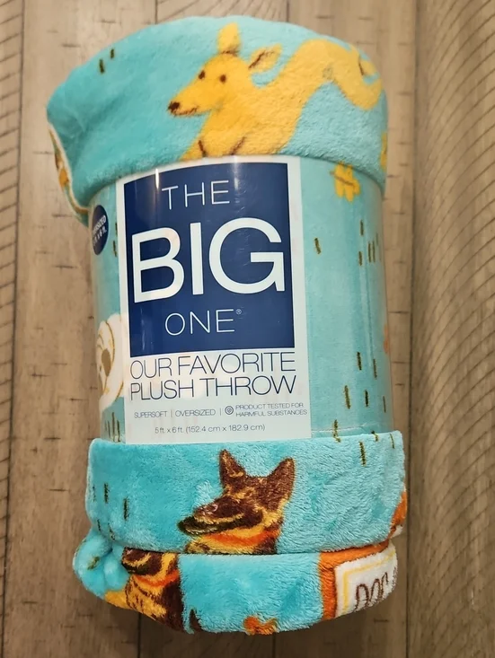 The Big One Plush Throw - Turquoise with Dog Prints