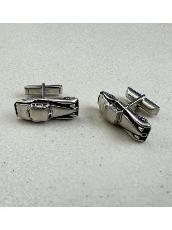Vintage SWANK Car Cuff Links 1960s Silver Tone Metal Automobile Cufflinks