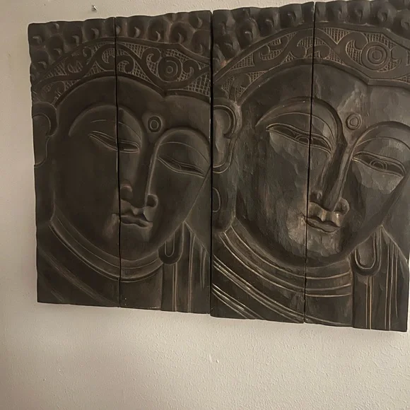 Handcrafted Buddha Wall Panel Set in Brown