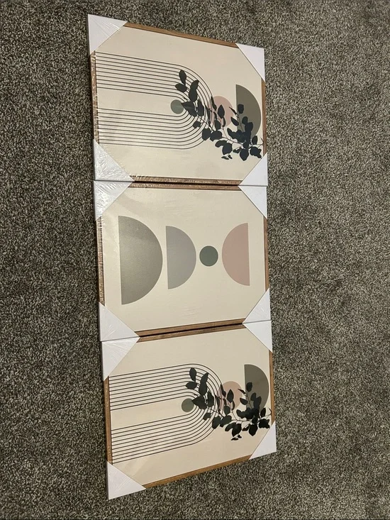 3 14x11 Neutral Geometric Triptych Wall Art - Beige, Green, Gray