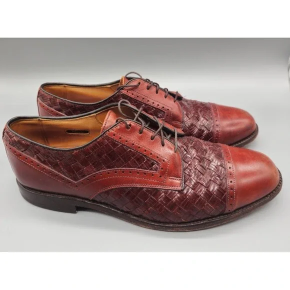 Allen Edmonds Mens Woven Leather Brown CRANDON Lace Up Shoes Sz. 10.5 E