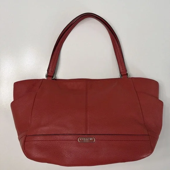 Coach F23284 Pebbled Leather Hobo Shoulder Bag Coral Red Zip Top.    ‎   5171