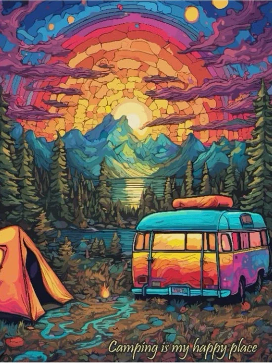 Camping Is My Happy Place – Flannel Fleece Throw Blanket (50