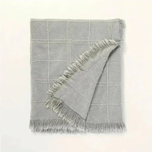 NWOT Textured Grid Lines Dobby Throw Blanket Light Gray -‎ Hearth & Hand …
