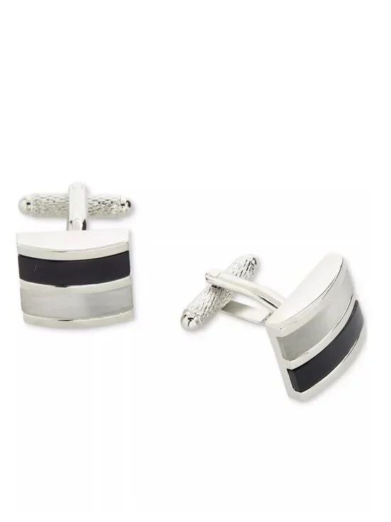 Perry Ellis Portfolio Men's Whale Back Black Gray Stripe Cufflinks